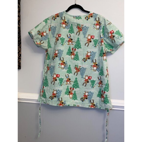 Women's Gabby Brooke Christmas Tree Reindeer Medical Nurse Scrub Top Size XL - Picture 8 of 9